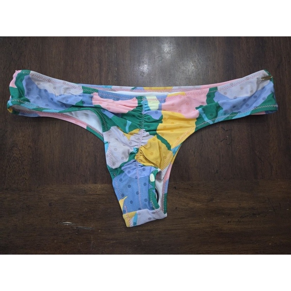 NWOT Volcom XL Pink Green Yellow Polka Dot Cheeky Bikini Swim Bottoms 131863